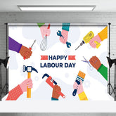 Lofaris Colorful Sleeve Tools Happy Labour Day Backdrop